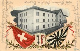 Liestal   BL  -   Kaserne mit Fahnen-Wappen    um  1 9 1 0