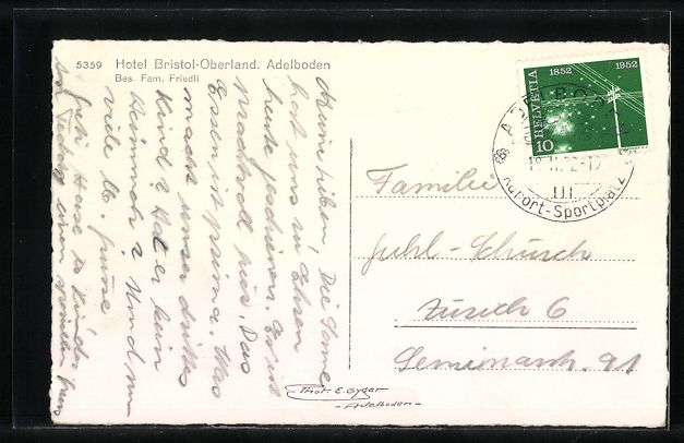 Cartoline postali: AK Adelboden, Hotel Bristol-Oberland – Usato da Berlin venduto da bartko-reher 1