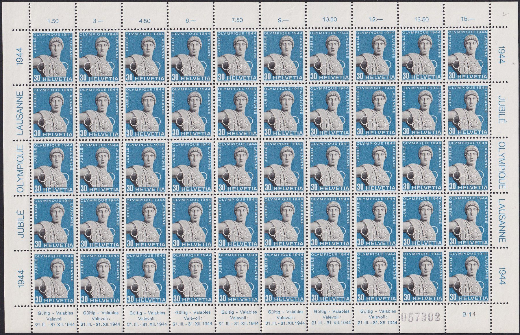 Tutti i francobolli: 1944, Nr.259-261 Bogen +diverse Plattenfehler!! **. 200.-+ – Usato da Sursee venduto da Luzernerraute 5