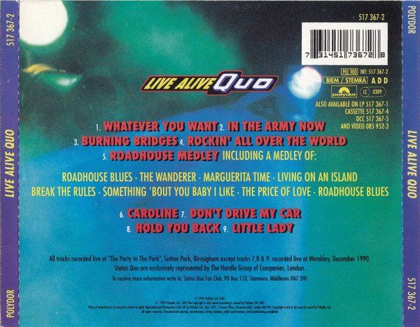 CD: CD Status Quo - Live alive (1992) – Usato da Möriken AG venduto da mineralia 1