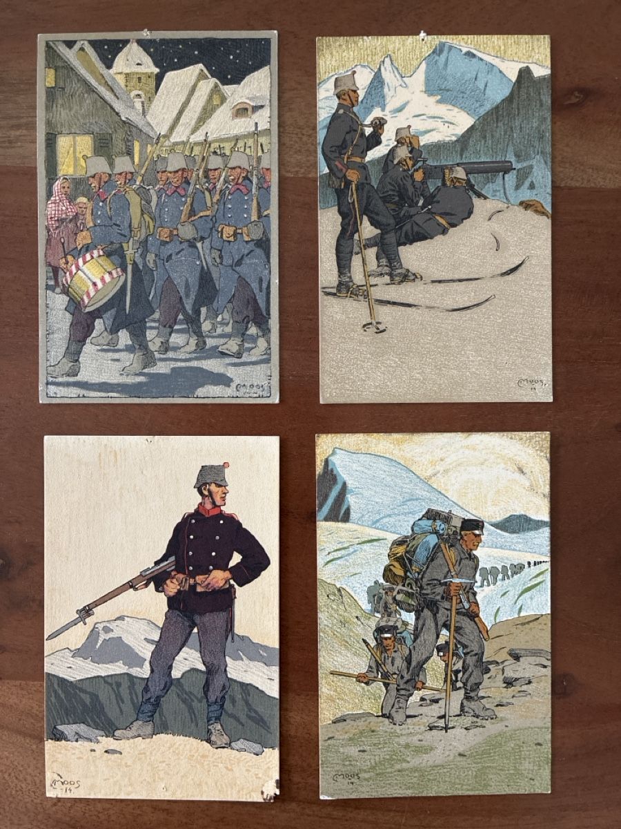 Cartoline postali: 14 Ansichtskarten Schweiz vom Militär Moos Karten CH – Usato da Oftringen venduto da Cla.vD.74 4