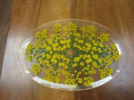 Plat ovale en verre - Fleurs jaunes