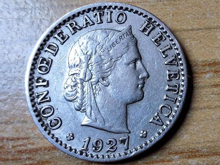 Tutti le monete: 20 Rappen 1927 - Selten! – Usato da Münchenstein venduto da purbach1 8