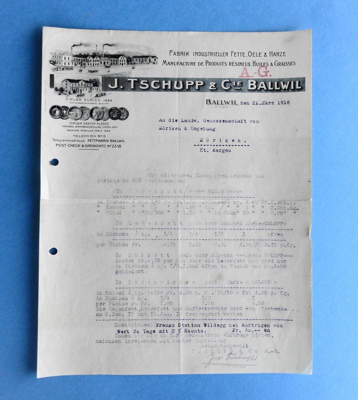 Documenti: TSCHUPP & Cie. BALLWIL, 1918 Offerte – Usato da Reiden venduto da cinfis
