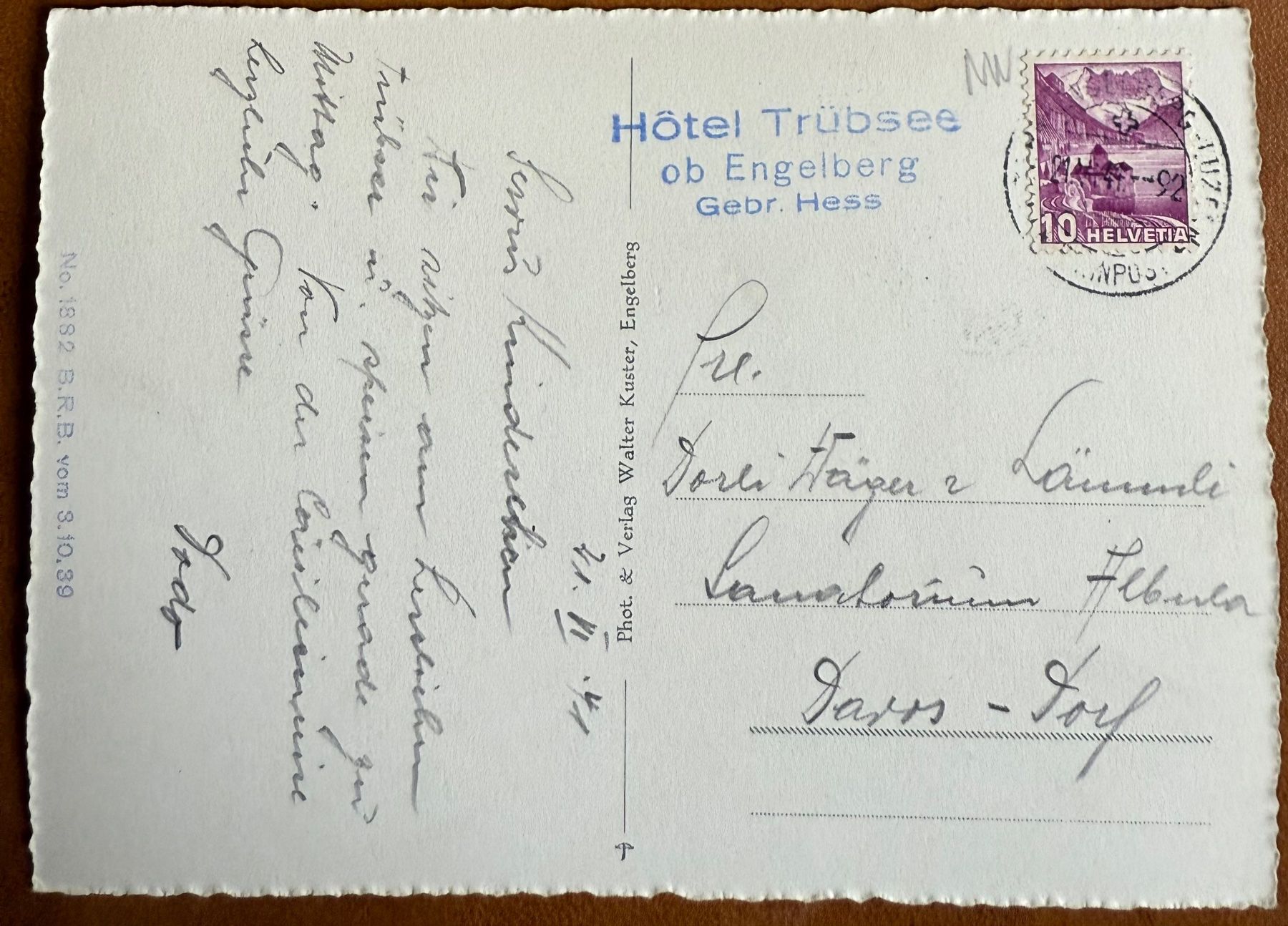 Ansichtskarten: ENGELBERG - Trübsee mit Hahnen 1941 – Gebraucht aus Lutry von Ediego 1