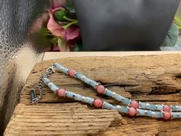 Collier Auqamarin, Rhodochrosit und Hämatit