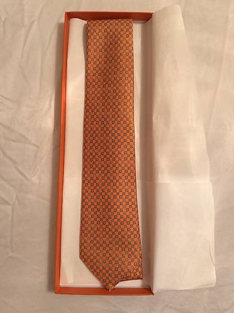 Hermès Krawatte + Einstecktuch ? 100% Seide ? Orange/Blau
