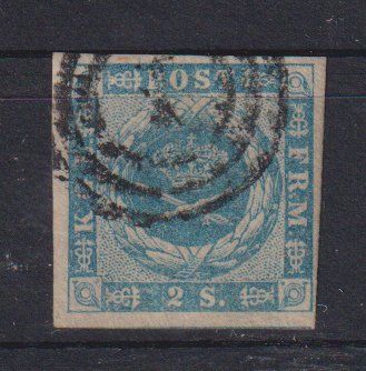 Tutti i francobolli: Dänemark 1854: 2 S. blau - Kat. 50.-- – Usato da Eschlikon TG venduto da PhilCon