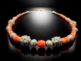 Unikat 💎 Neue antike Korallenkette, antikes Silber