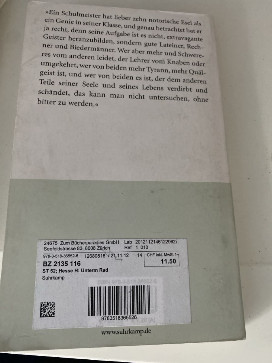 Libri: Buch Hermann Hesse Unterm Rad – Nuovo (secondo la descrizione) da Oberengstringen venduto da yae_r67h 1