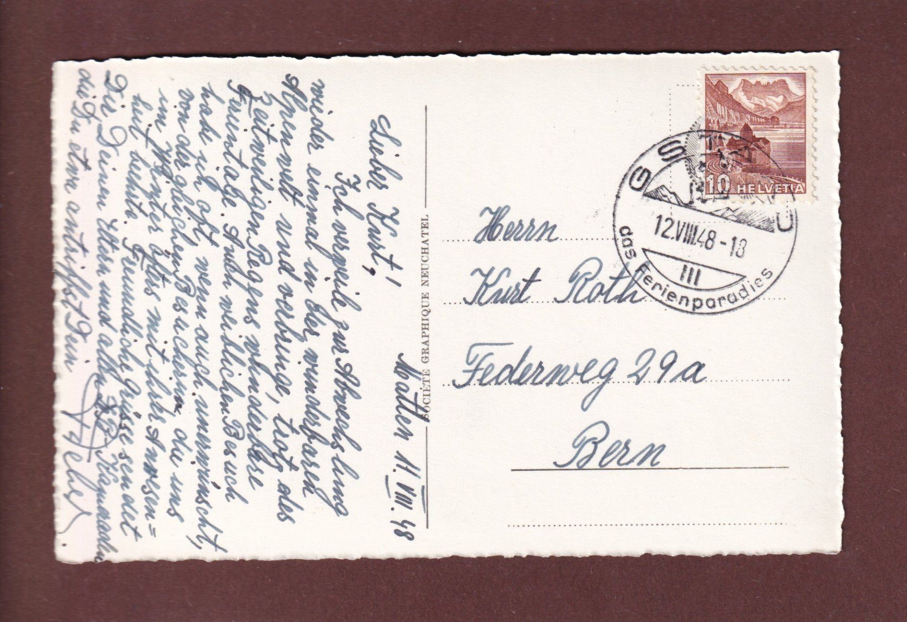 Cartoline postali: LENK - Wildstrubel - 1948 – Usato da Pully venduto da nicecards 1