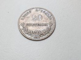 🇮🇹 Italy 20 Centesimi M BN 1863 Silver *VF*
