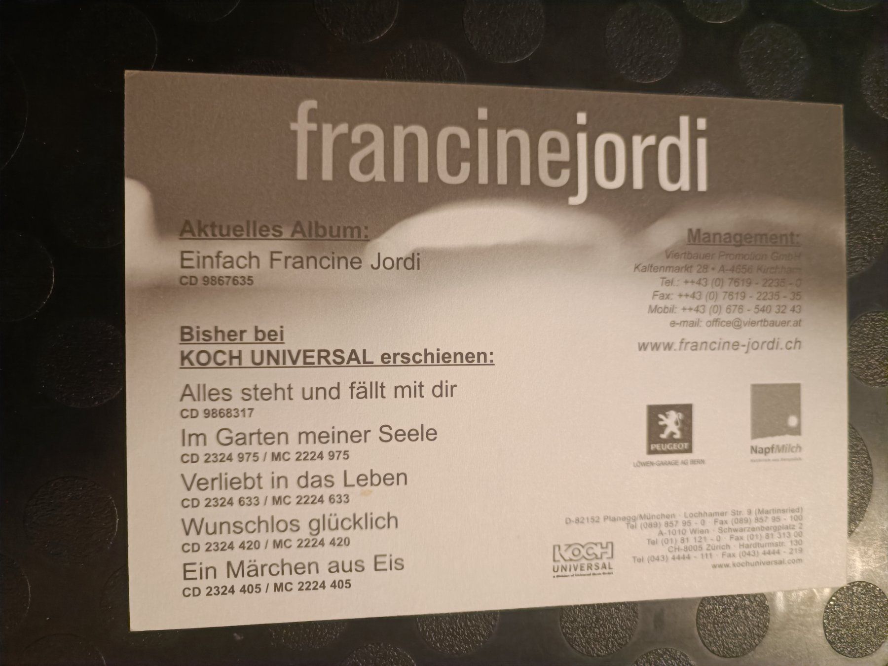 Autografi: Francine Jordi - handsignierte alte Autogrammkarte – Usato da Menziken venduto da Artographs 1