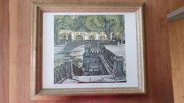 Original Grafik St. Petersburg "Bank-Brücke" – Signiert 1992