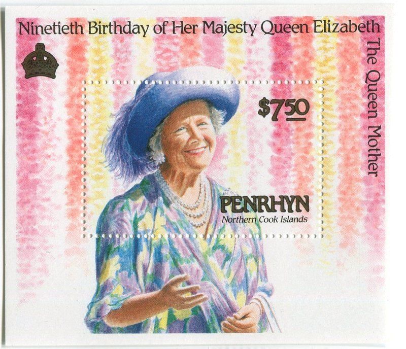 Tutti i francobolli: Block "Queen Mum". Penrhyn – Nuovo e nell'imballaggio originale da Basel venduto da Butsch5
