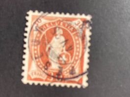 Schweiz 1885 stehende Hel 30 Rp Vollstempel PESEUX 4.V.85