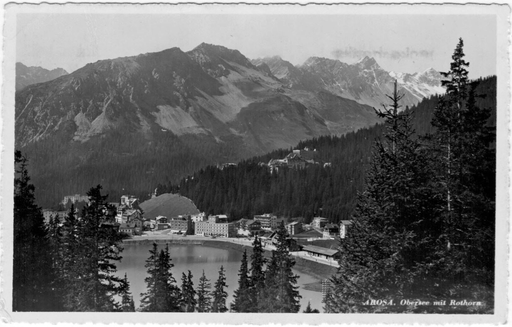 Cartoline postali: GR 252 Arosa Obersee mit Rothorn 1937 – Usato da Fribourg venduto da philafri
