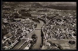 AK Aarau, Luftaufnahme mit Aare und Brücken