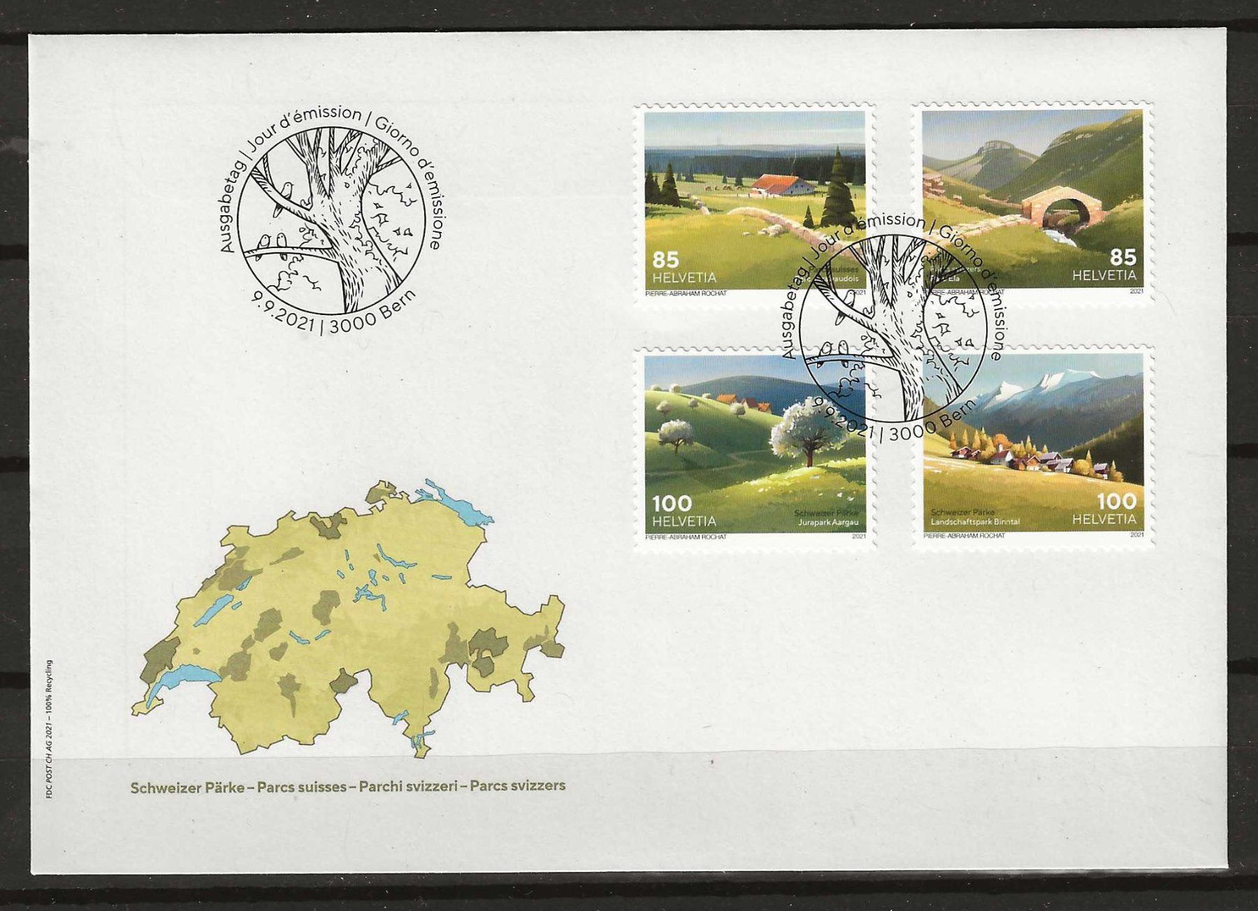 Tutti i francobolli: F1829 - FDC Parcs suisses 2021 – Usato da Trélex venduto da Phil_Albert