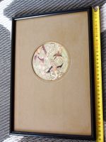 tableau broderie sur soie asiatique oiseaux fleurs ancienne