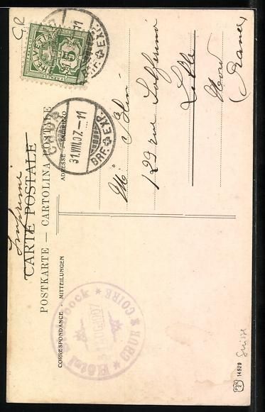 Cartoline postali: AK Chur, Ortsansicht mit Hofkeller, 1907 – Usato da Berlin venduto da bartko-reher 1