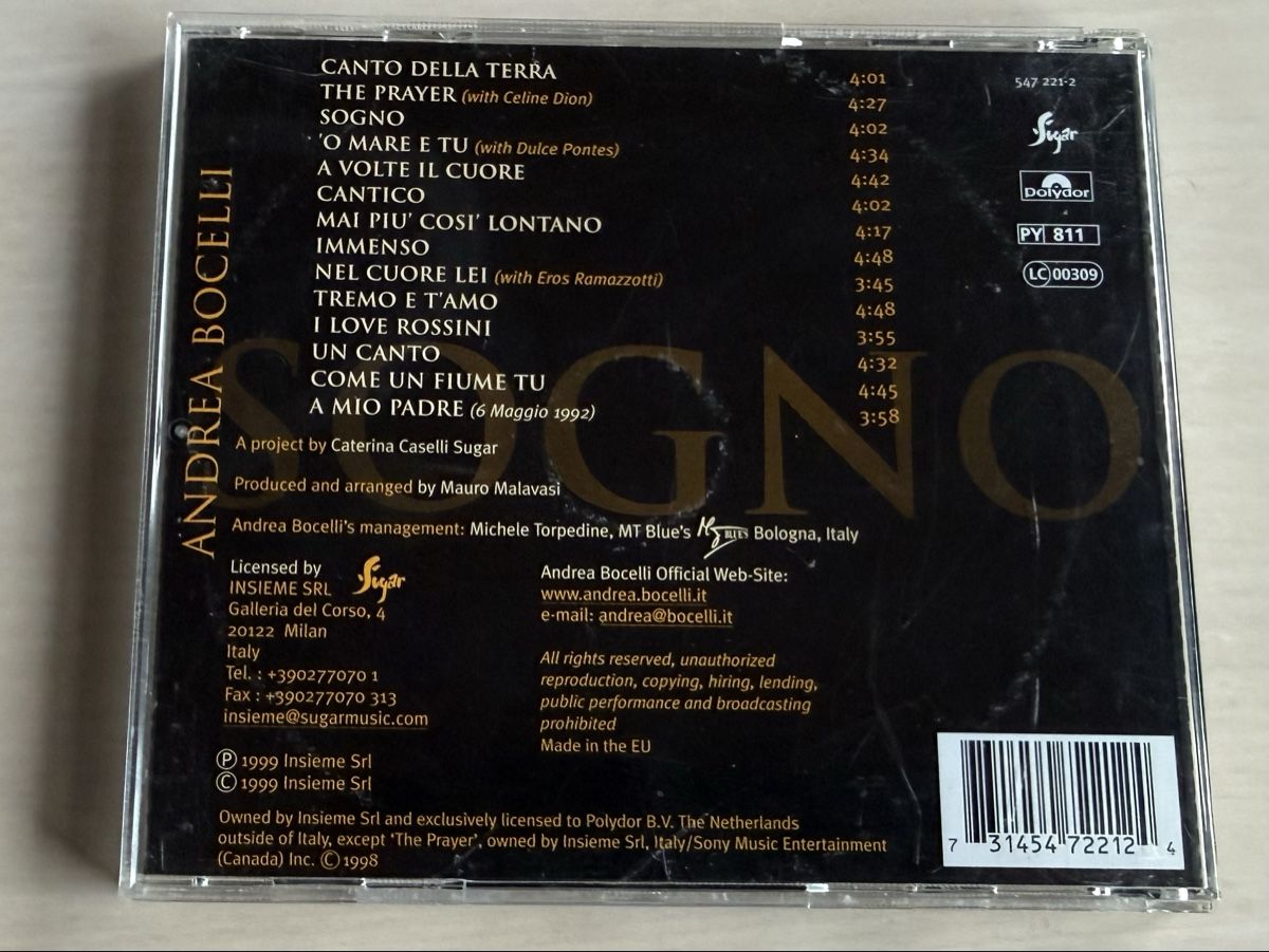 CDs: Andrea Bocelli Sogno CD – Gebraucht aus Oberried Brienz von Chyara 1