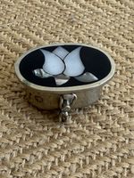 Vintage Pillendose versilbert mit Perlmutt Einlage