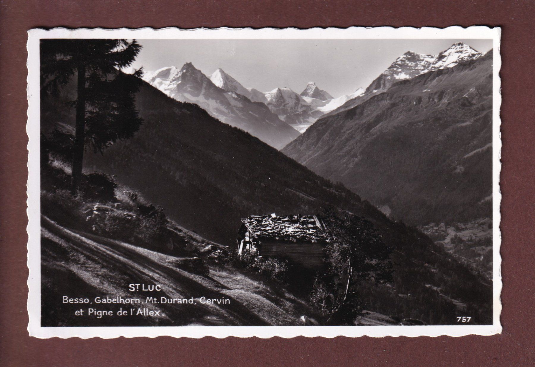 Cartoline postali: ST. LUC - Besso - Gabelhorn - 1957 – Usato da Pully venduto da nicecards