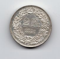 (1722) Schweiz, 2 Franken 1874, Superstück, stgl