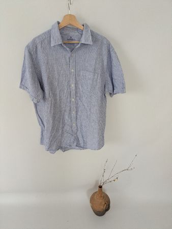 Leinenhemd Gr. XL für Herren, Sommer, blau-weiss gestreift
