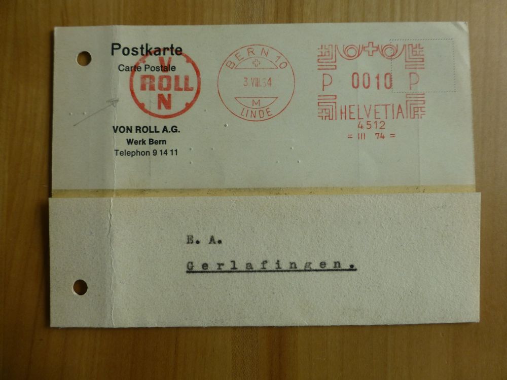 Von Roll Bern. Werbe Stempel auf Postkarte 1964 Kaufen auf Ricardo