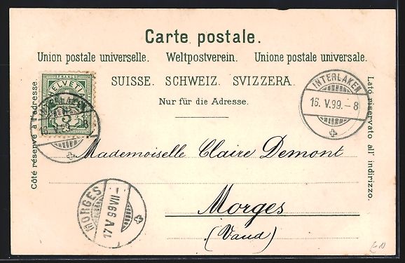 Cartoline postali: AK Interlaken, Panorama, 1899 – Usato da Berlin venduto da bartko-reher 1