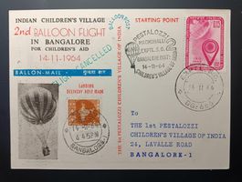 BALLONFLUG - KARTE INDIEN 1964