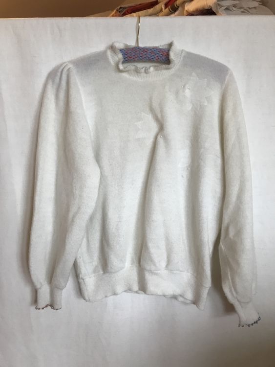 Pull Tricot Kid Mohair Et Soie - Blanc Cassé - Taille 40-42 - Occasion Très Bon état - Vintage