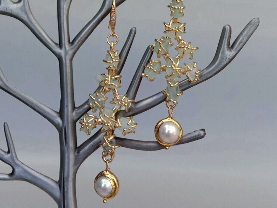 Orecchini pendenti & Orecchini a lobo: Lua Aquamarin Perlen Ohrhänger Echt Boucles Chandelier Perle – Nuovo (secondo la descrizione) da Prilly venduto da ilyria73 3