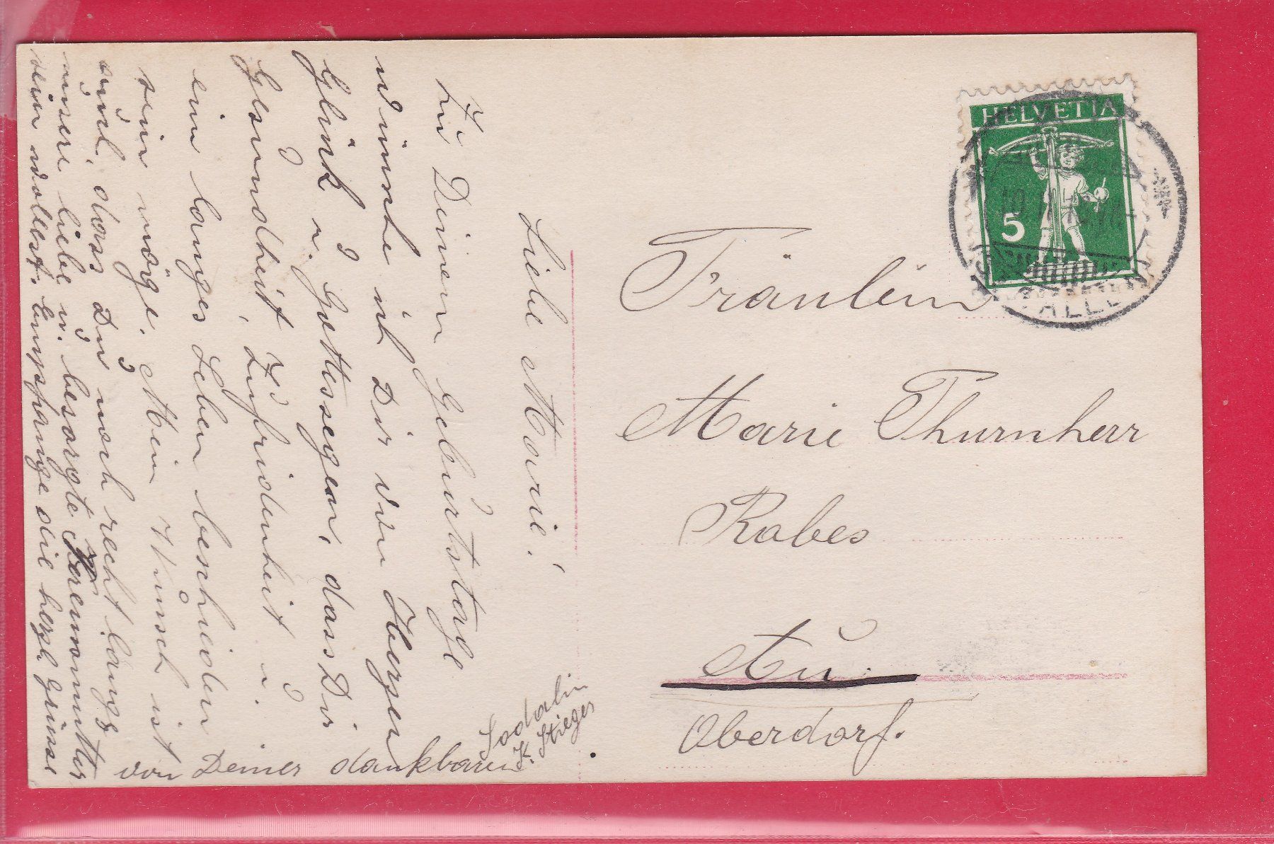 Cartoline postali: DER SCHUTZENGEL, 10.2.1918 – Usato da Oberrieden venduto da Gebirgsstelze 1