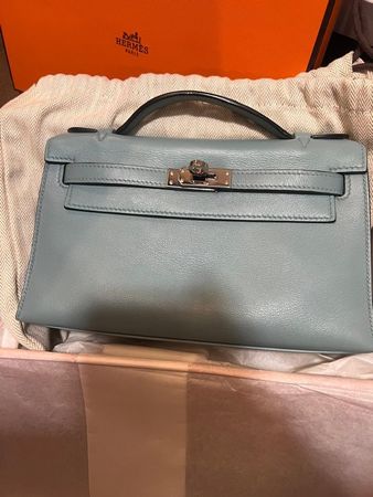 Hermes Kelly Pochette Blue Ciel Swift Phw M Bababebi