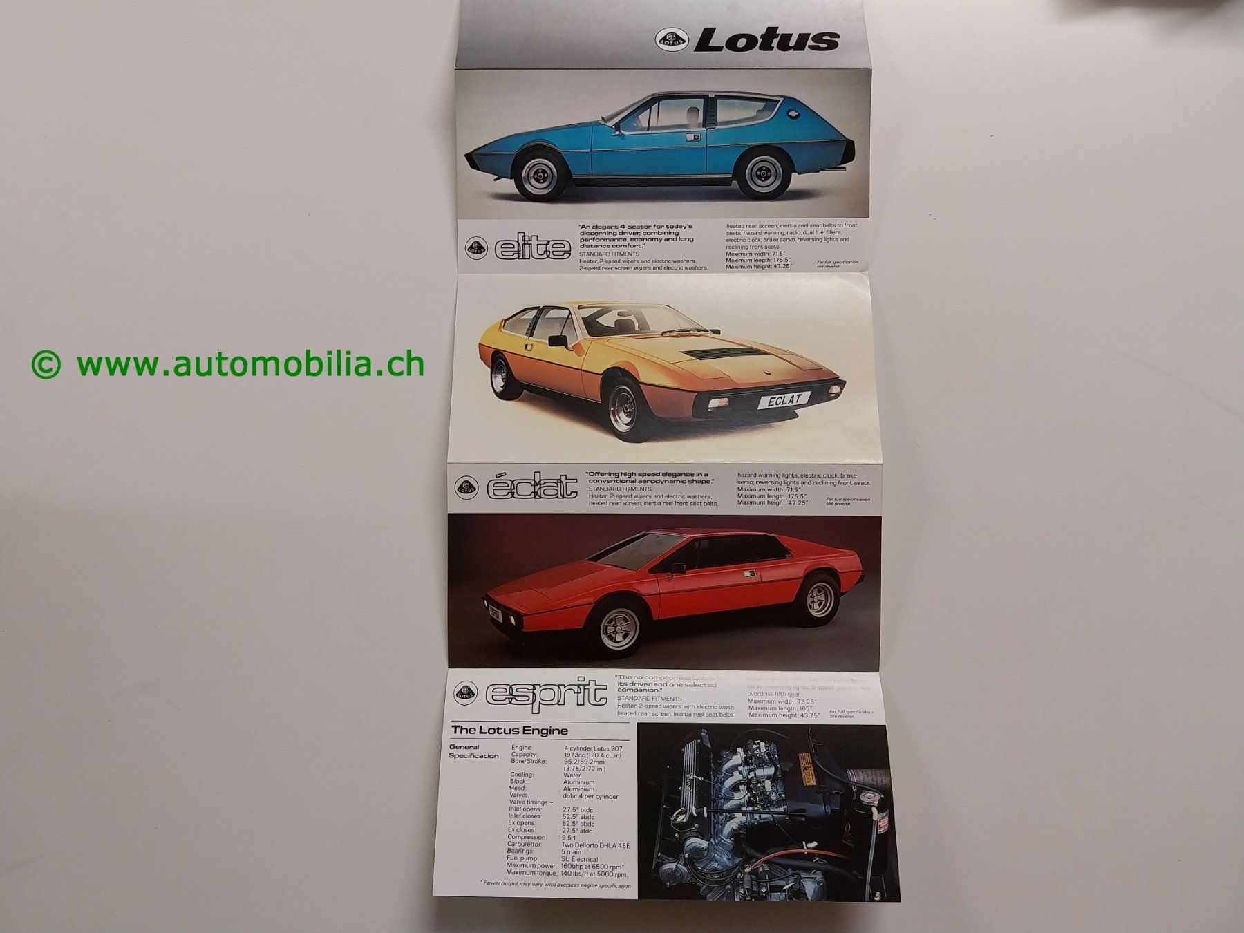 Lotus Dokumente: Lotus Modellprogramm (Elite Éclat Esprit) Prospekt englisch – Gebraucht aus Weingarten-Kalth von Bettelbruenneli 1