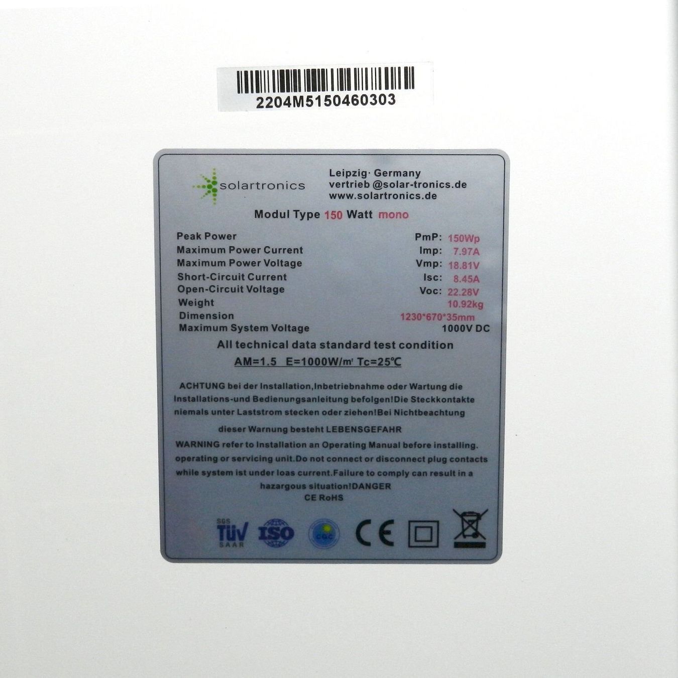 Dispositivi a energia solare: Solartronics Solarmodul 150 W Mono – Nuovo e nell'imballaggio originale da Bottighofen venduto da zaap 2