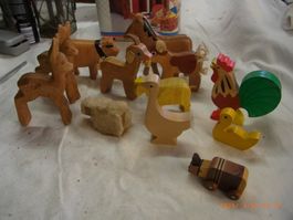 Bauernhoftiere aus Holz, Holzspielzeug, Vintage