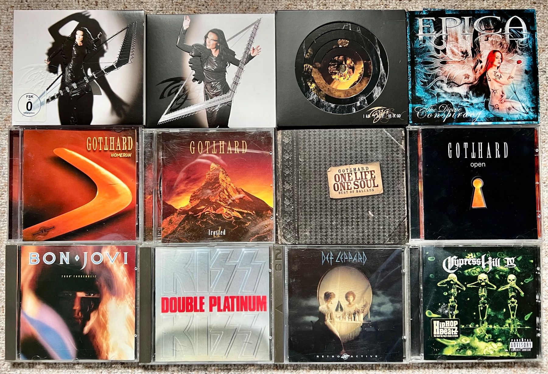 CD: 12 CD KISS DEF LEPPARD GOTTHARD 4x CYPRESS HILL TARJA EPICA – Usato da Unterseen venduto da bongmarley