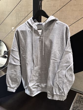 Grey pullover, sweater with hood 