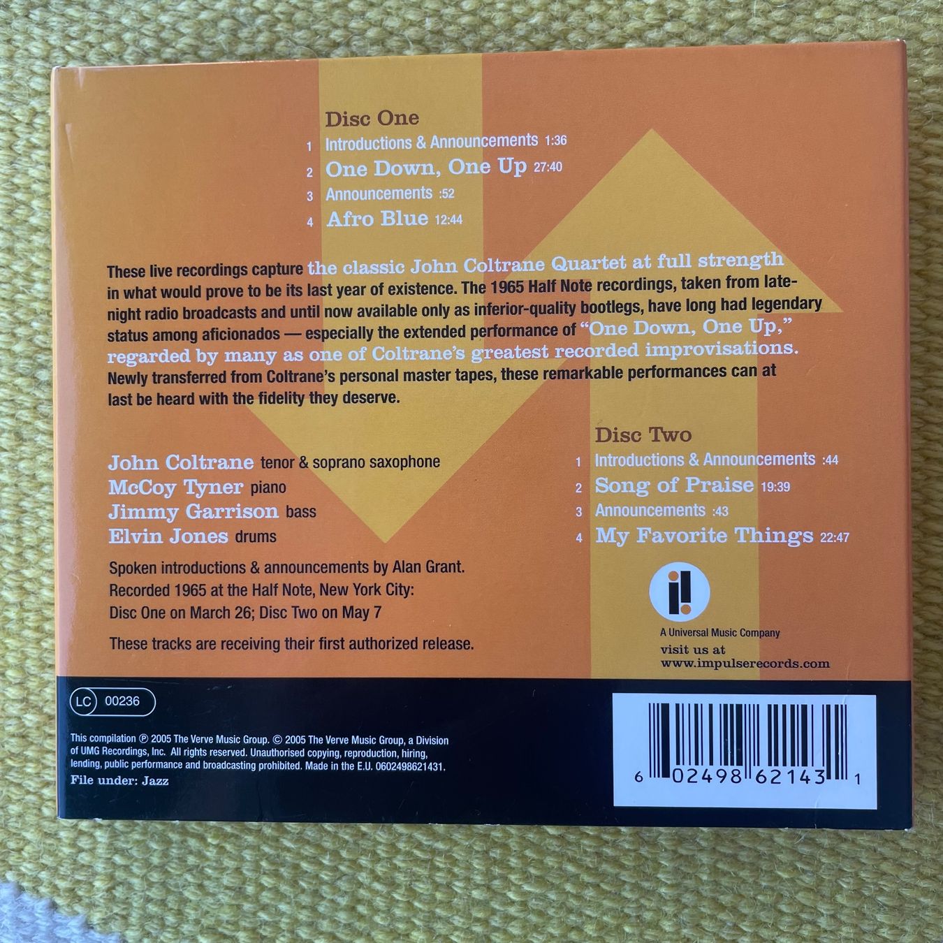 CD: JOHN COLTRANE-2CD ONE DOWN, ONE UP LIVE AT THE HALFN.(DIGIP) – Usato da Rorschacherberg venduto da CD-Roli 1