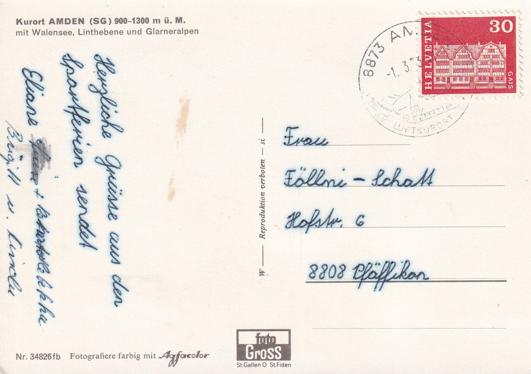 Cartoline postali: Amden /ay – Usato da Hombrechtikon venduto da Rudolf07 1