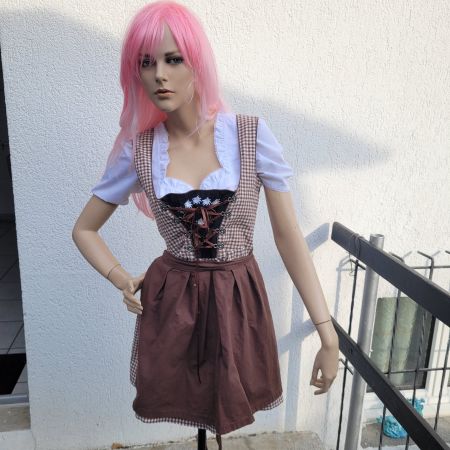 Dirndl v. Almbock, kariert,Braun,Stickerei Hirsch/Reh, 36/S