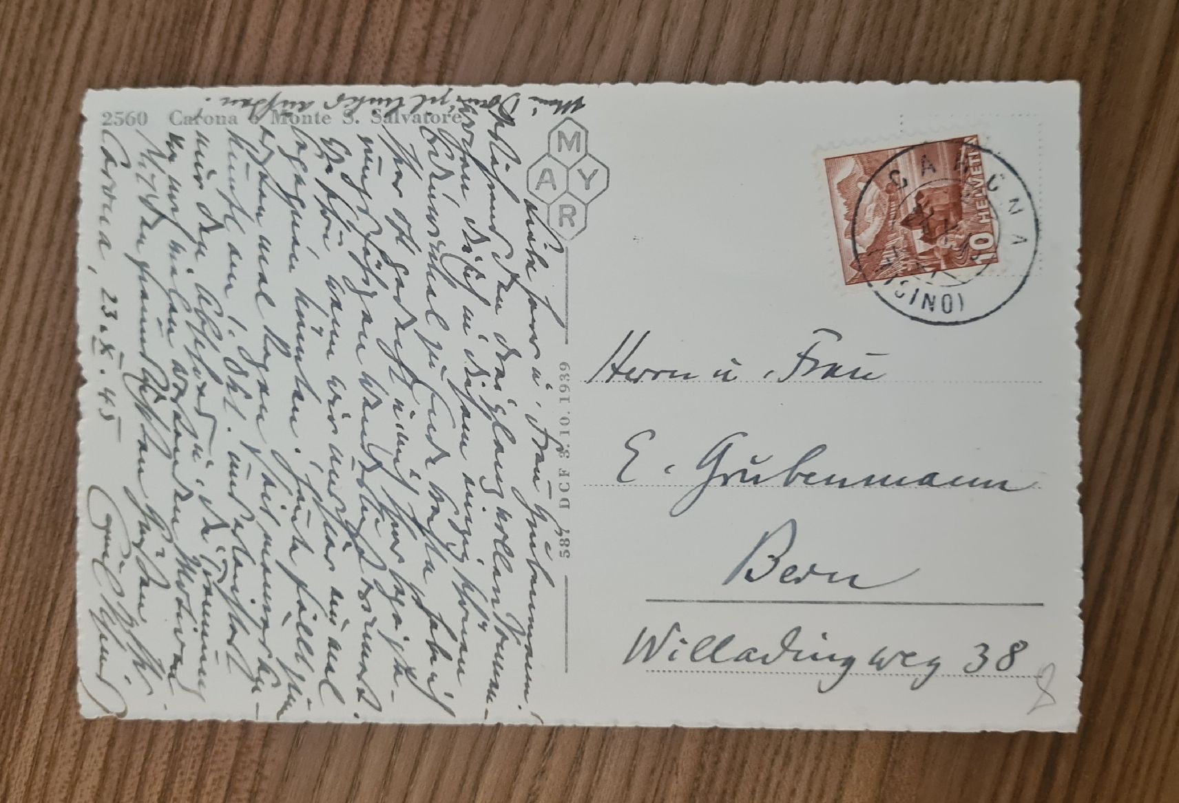 Cartoline postali: Carona, Monte S. Salvatore 1945 – Usato da Ebikon venduto da Donar50 1