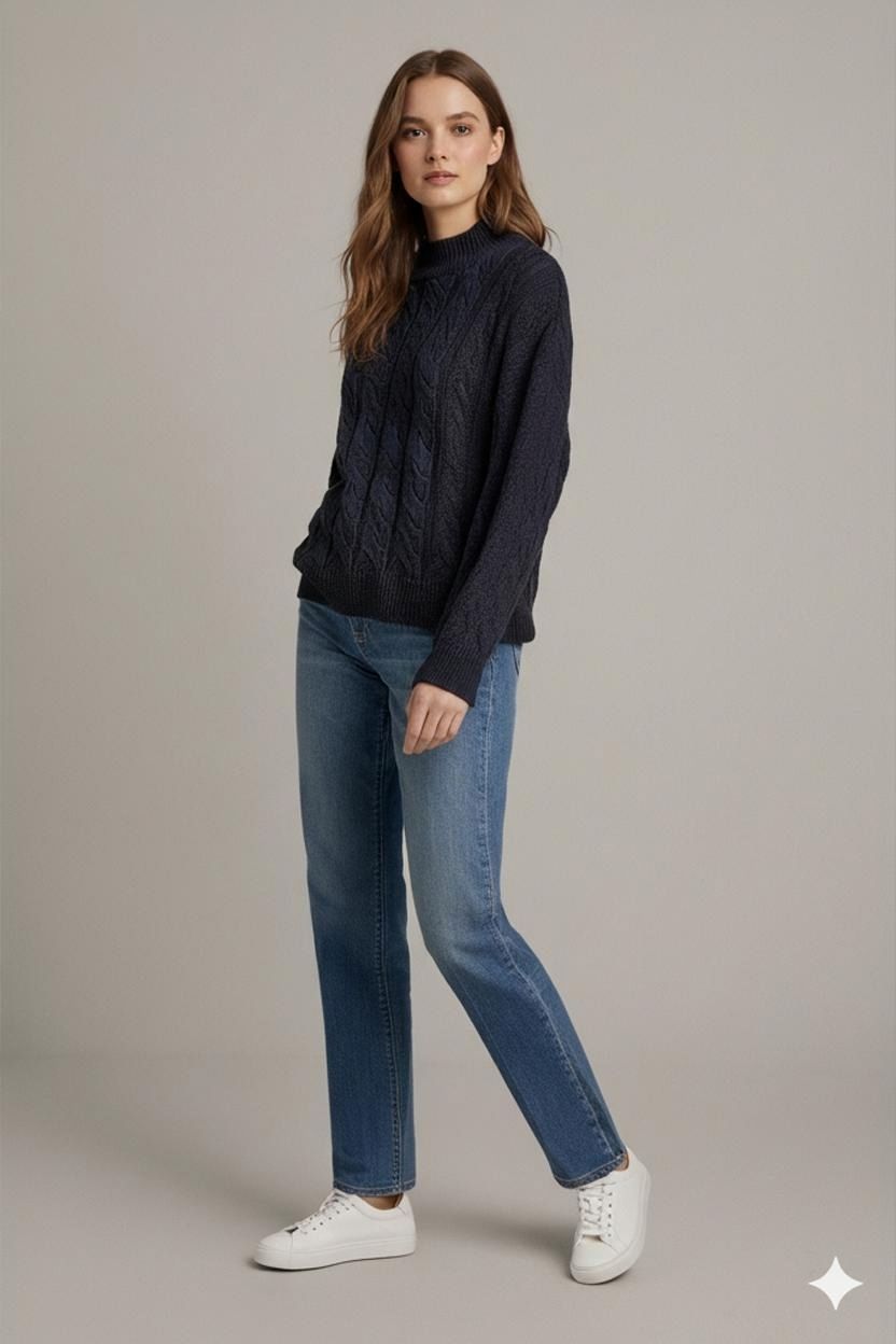Maglioni & Felpe: Schwarz & Marineblauer Zopfstrick-Rollkragenpullover – Usato da Zug venduto da vinokilo
