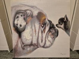Bild  Dog Hunde englische Bulldog  Chihuahua Gemälde