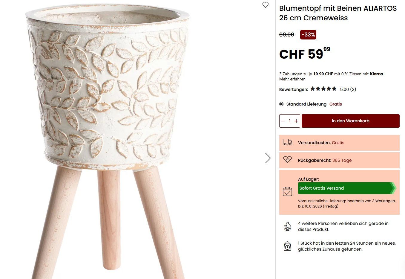 Vasi per fiori: Blumentopf Aliartos mit Beinen neu & originalverpackt – Nuovo e nell'imballaggio originale da Würenlos venduto da fireflie88 1