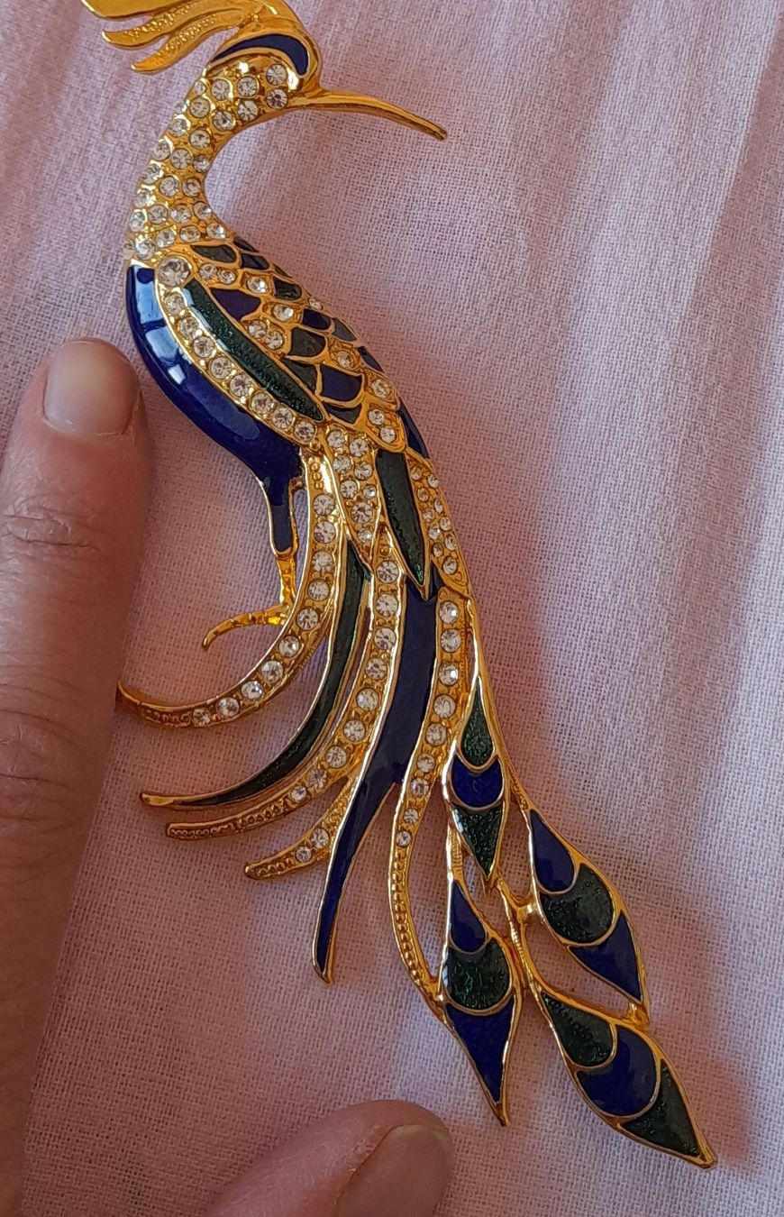 Spille & Fermagli: Spilla vintage pavone dorato e strass blu e verde – Usato da Lugano venduto da ann_5w7n